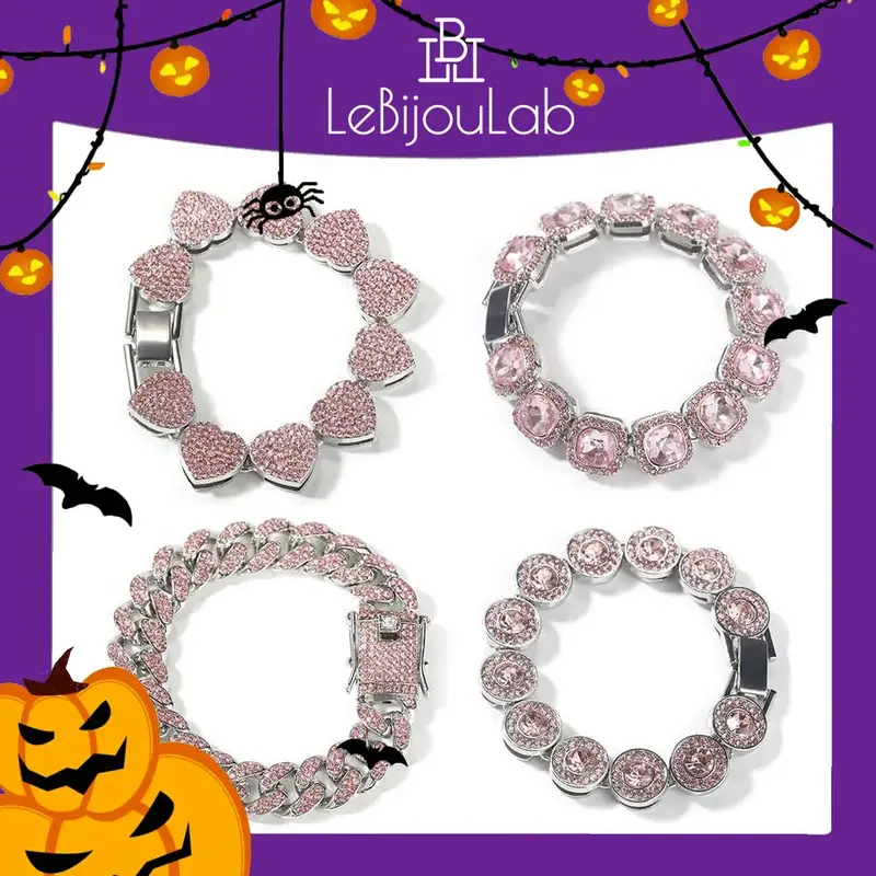 [LeBijouLab] Pink Blush 7in&8in Bracelets For Women | Pink Tennis Bracelet | Pink Cuban Chain Bracelet | Pink Heart Bracelet ...