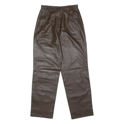 SOLLECITI Womens Leather Trousers Brown Slim Wide-Leg W26 L30
