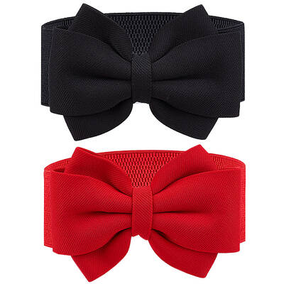 2Pcs 2 Colors Cloth Bowknot Sash Tie Elastic Chain Belt