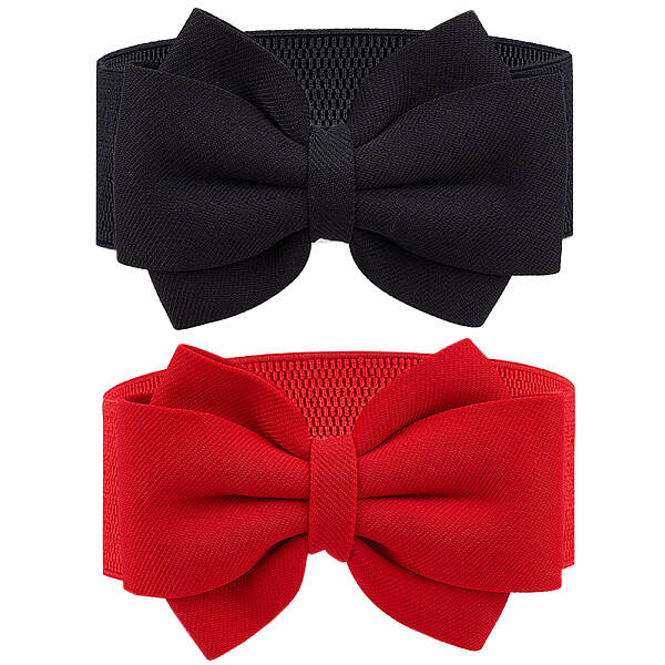 2Pcs 2 Colors Cloth Bowknot Sash Tie Elastic Chain Belt