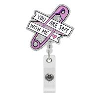 You Are Safe with Me Letter Pattern Badge Holder, 1 Count Retractable Badge Reel with Clip, Identification Badges & Supplies ...