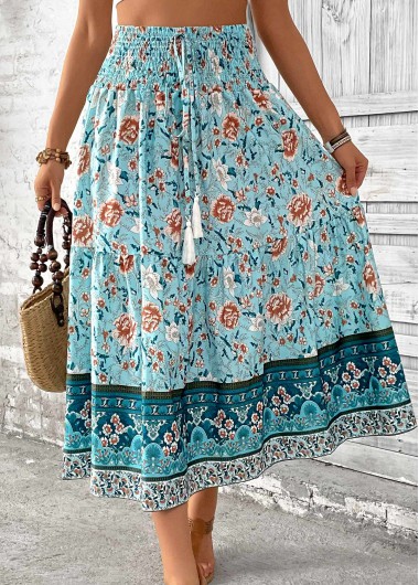 Modlily Mint Green Tribal Print A Line Elastic Waist Skirt - M