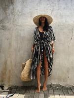 Plus Size Tie Dye Print Belted Kimono, Boho Batwing Sleeve Open Front Cover Up Dress, 2024 Curve Bathing Suits, Women's Clot...