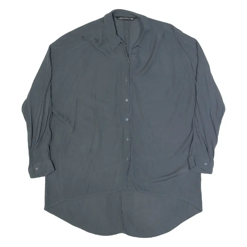 ZARA Womens Shirt Grey Button Neck Long Sleeve Viscose M