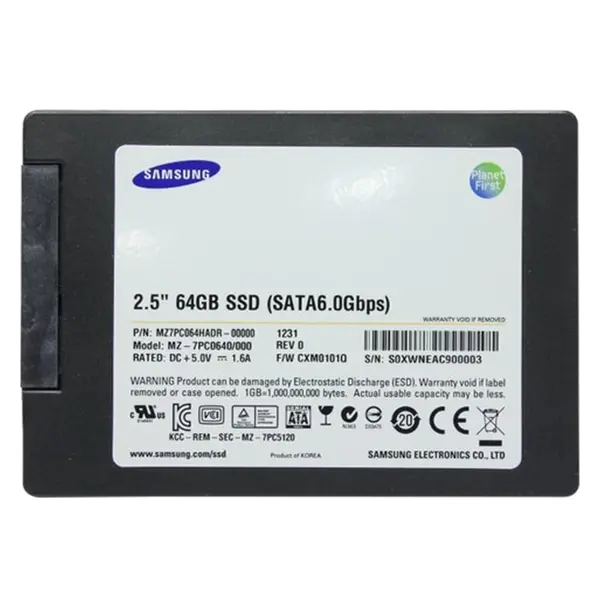 MZ7PC064HADR-00000 Samsung 830 Series 64GB 2.5-inch 6GB/s SATA NAND MLC (Basic Kit) Solid State Drive