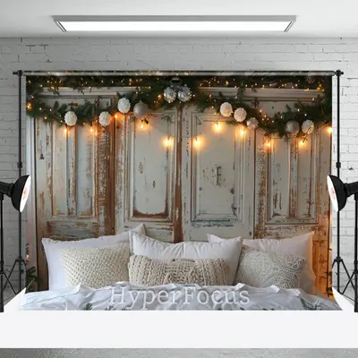 Soft White Bed Retro Wooden Wall Christmas Backdrop - Aperturee