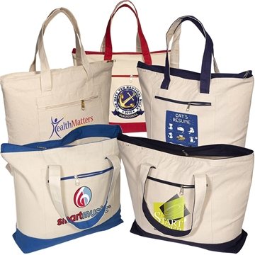 50 Customized Zippered Cotton Boat Tote Bag - 40lb Capacity