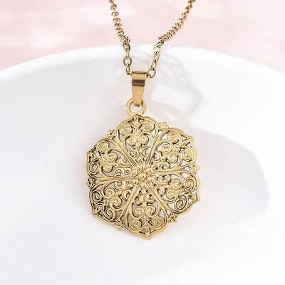 Hexagonal Flower 304 Stainless Steel Pendant Necklaces