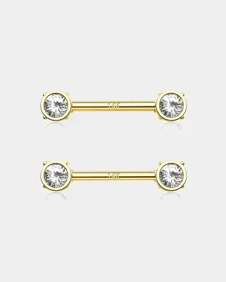 14K Gold Bezel CZ Nipple Ring