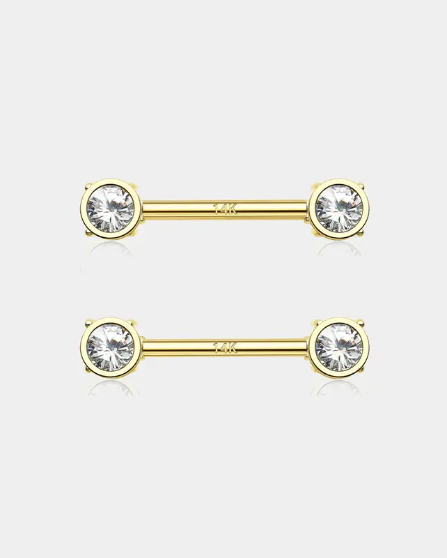 14K Gold Bezel CZ Nipple Ring