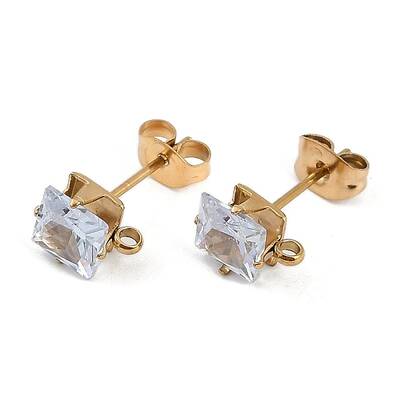 Ion Plating(IP) 304 Stainless Steel Cubic Zirconia Stud Earring Findings