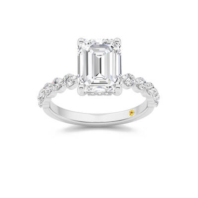 Frost Shared Prong Emerald Cut Lab Grown Diamond Engagement Ring | 14K White Gold 1 1/2 CT. TW.