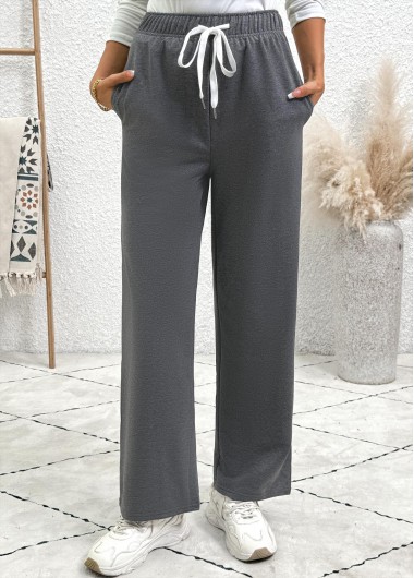 Modlily Dark Grey Pocket Straight Leg Elastic Waist Pants - XL