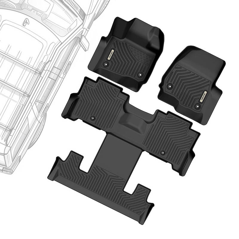OEDRO 2018-2025 Ford Expedition Floor Mats & Cargo Liner Set (Black) – Full Coverage for 2nd Row Bucket Seats & 7-Passenger...