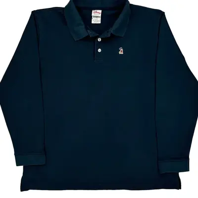 Disney Long Sleeve Polo Shirt - XL Navy Cotton