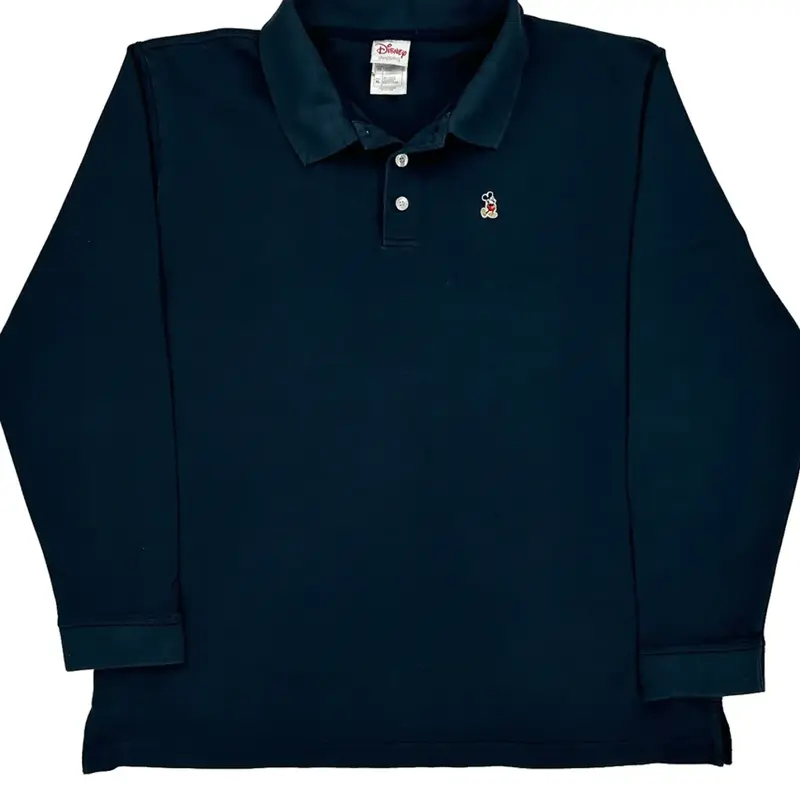Disney Long Sleeve Polo Shirt - XL Navy Cotton