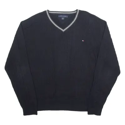 TOMMY HILFIGER Mens Jumper Black V-Neck Cable Knit XL