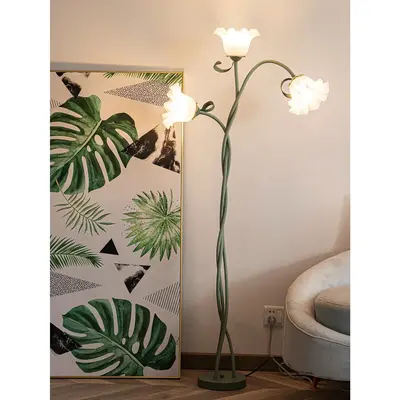 Vintage Flower Design Floor Lamp, Retro FloorLamp with Flexible Hose & Foot Switch, CreativeLED Cozy Lighting Lights for Bedr...