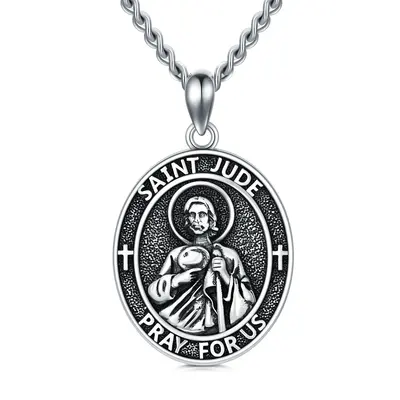 Sterling Silver Saint Jude Pendant Necklace for Men