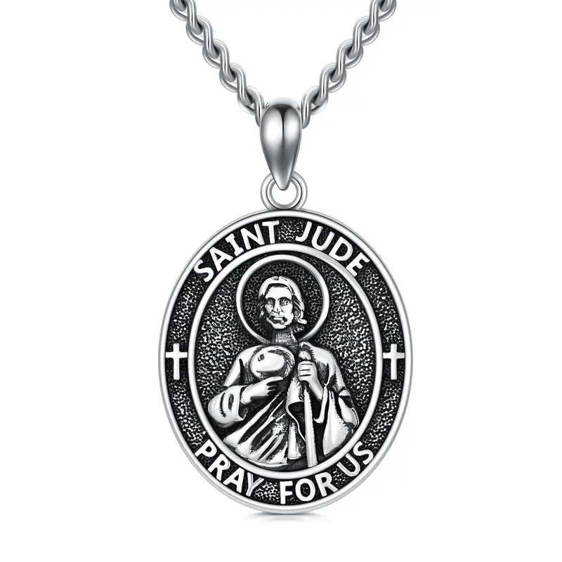 Sterling Silver Saint Jude Pendant Necklace for Men
