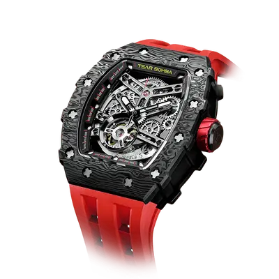 TSAR BOMBA Men's Automatic Watch | Carbon Fiber Luxury Skeleton Wristwatch | Passion Red | Elemental TB8208CF | Tonneau Mecha...