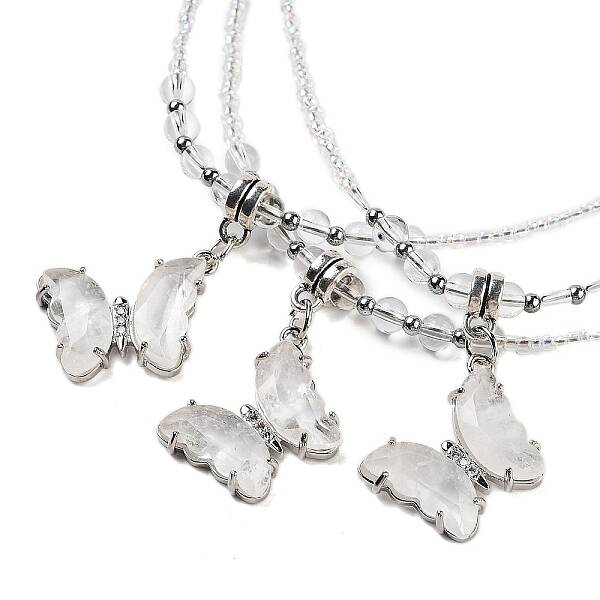 Natural Quartz Crystal Rock Crystal Faceted Butterfly  Pendant Necklaces