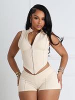 Two-piece Set Women's Slim Solid Crop Tank Sleeveless Top & Skinny Shorts, Casual Fashion Cozy Outfits for Daily Outdoor Wear...