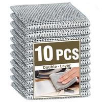 Double Layer Metal Steel Wire Dishwashing Rag, 1 Set Double-sided Dish Cleaning Cloth, Super Absorbent Reusable  Kitchen Clea...