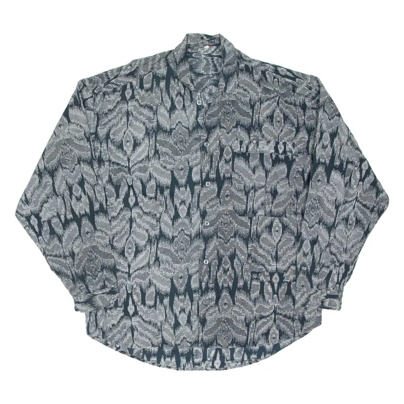 Mens Shirt Black Crazy Pattern Long Sleeve S