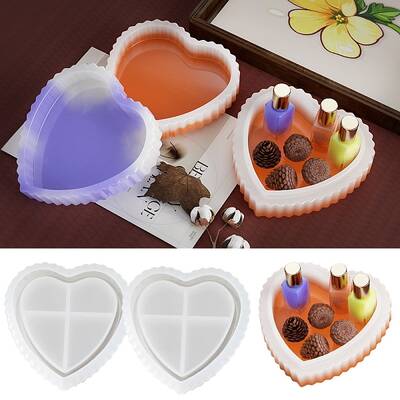 2Pcs DIY Stripe Pattern Heart Jewelry Plate Food Grade Silicone Molds