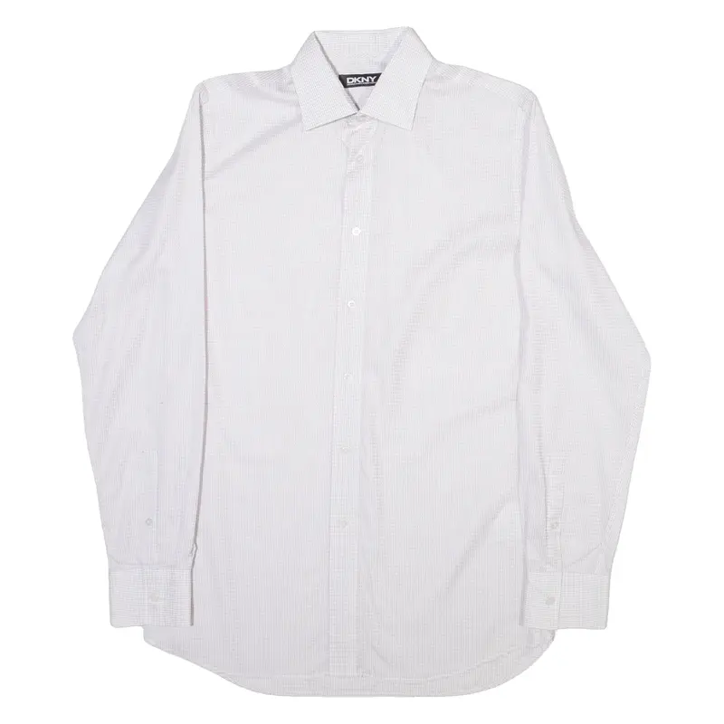 DKNY Mens Shirt White Check Long Sleeve M