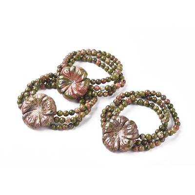 Natural Unakite Multi-strand Stretch Bracelets
