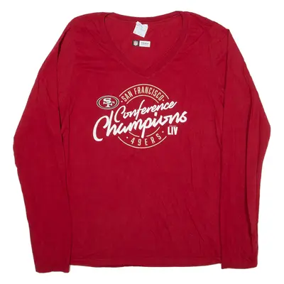 NFL San Francisco 49ers USA T-Shirt Red V-Neck Long Sleeve Mens L
