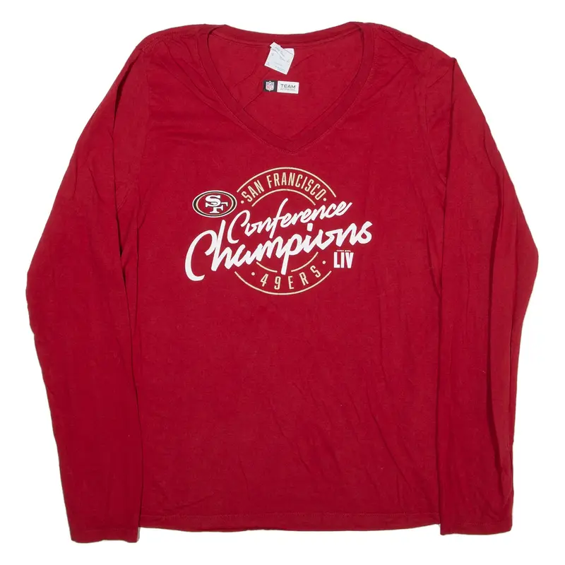 NFL San Francisco 49ers USA T-Shirt Red V-Neck Long Sleeve Mens L