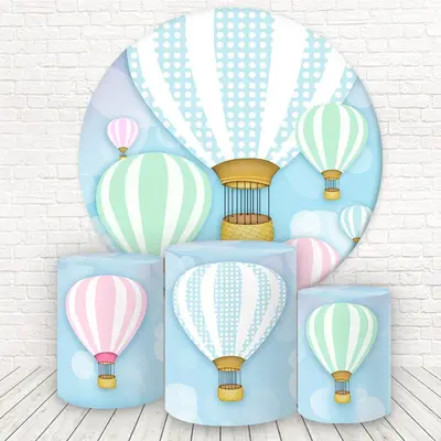 Aperturee Blue Green Pink Balloons In Sky Round Birthday Backdrop Kit | Round Backdrop Stand Covers | Round Party Backdrop | ...
