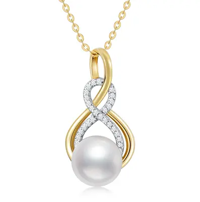 14K Gold Circular Shaped Pearl Mother Pendant Necklace