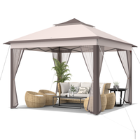 COSTWAY 11x11 Ft Pop up Gazebo, 2-Tier Patio Gazebo with Netting, Carry Bag, Easy Set up Outdoor Gazebo with 121 Square Feet ...