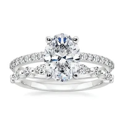 10K White Gold 1.5 to 5 CT Oval Moissanite Bridal Set