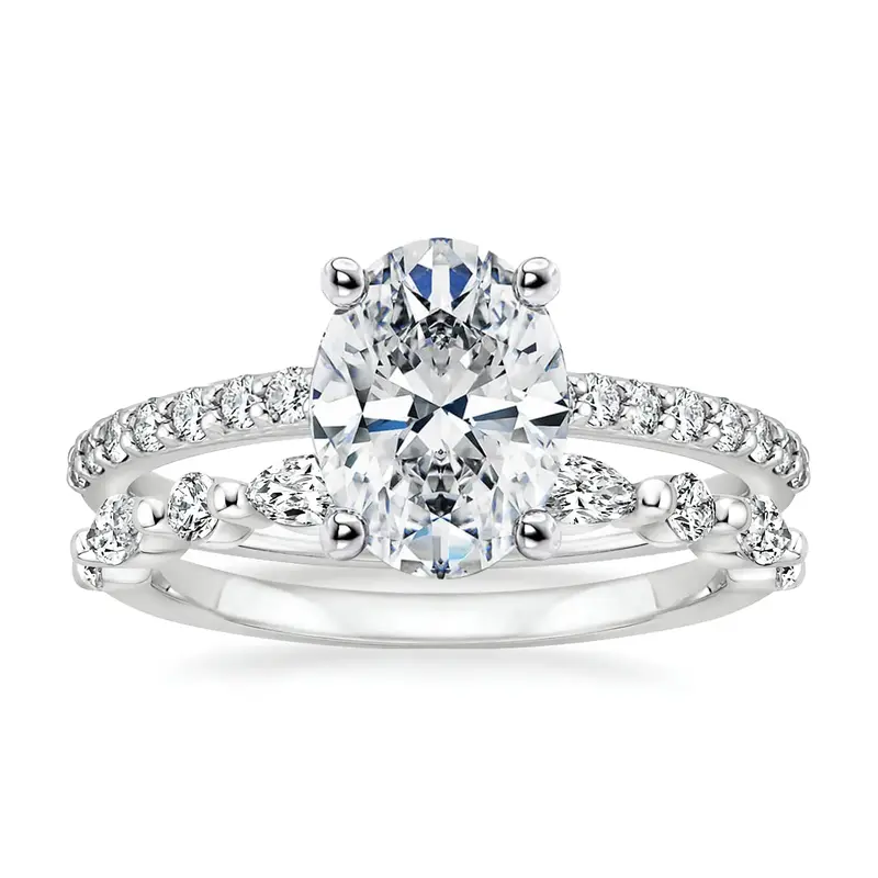 10K White Gold 1.5 to 5 CT Oval Moissanite Bridal Set