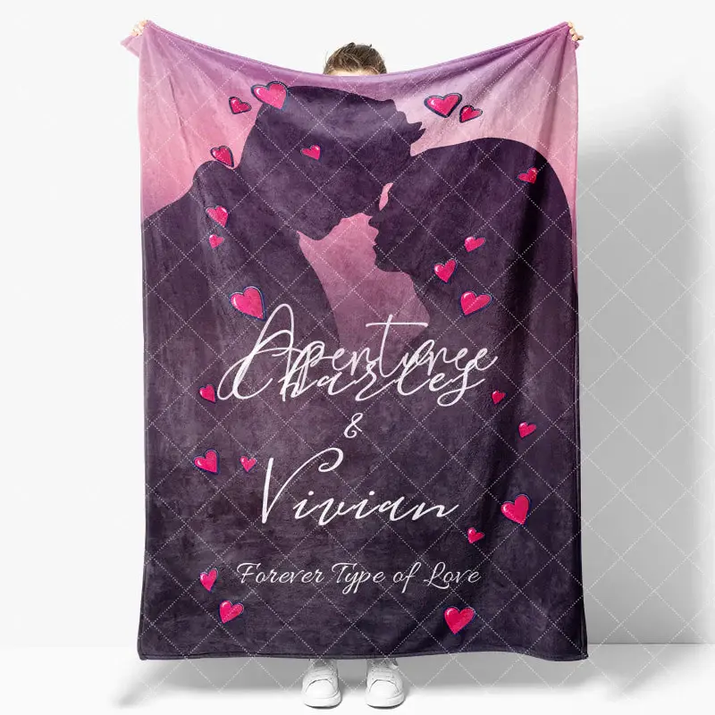 Aperturee Romantic Couple Silhouette Hearts Custom Name Blanket, 30x40in(76x102cm), 26 USD, name blankets, XQBD1X30-S