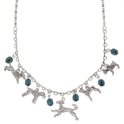 Silver Tone Blue Crystal Beaded Multi Dog Drop Necklace 16\