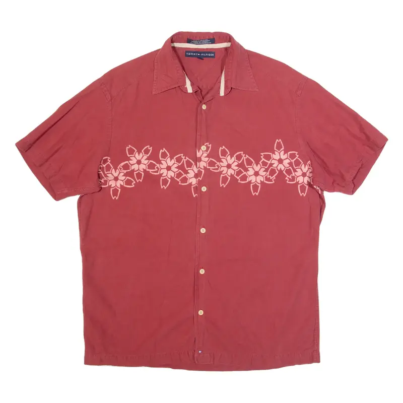 TOMMY HILFIGER Mens Hawaiian Shirt Red Floral M