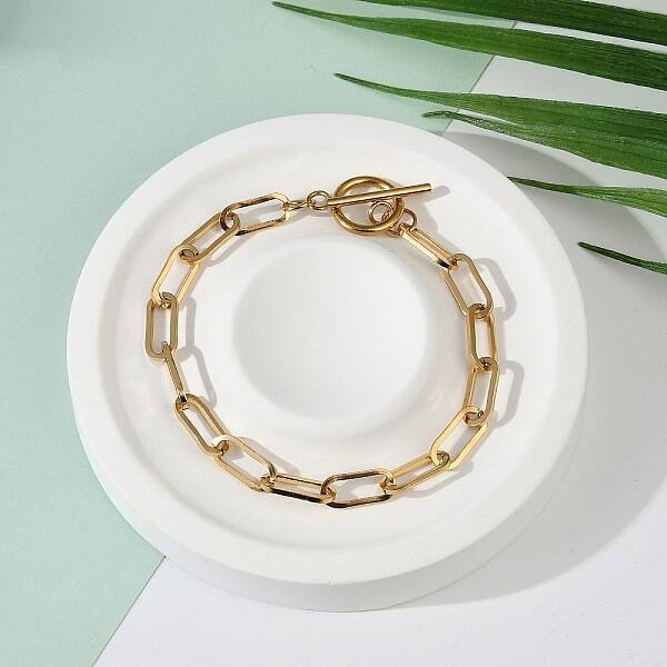 Ion Plating(IP) 304 Stainless Steel Paperclip Chain Bracelets