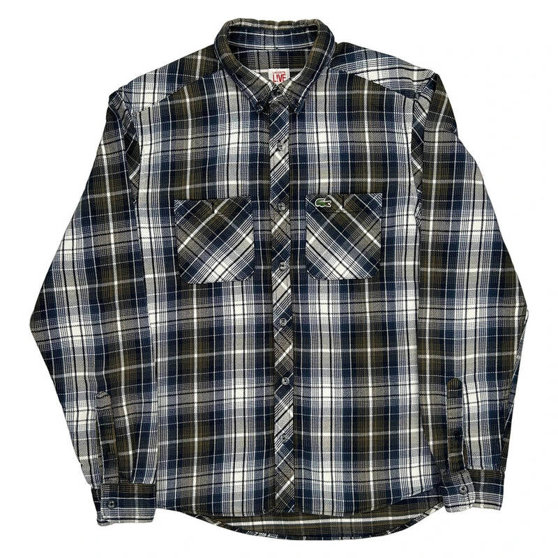 Lacoste Checked Shirt - Large Navy Cotton