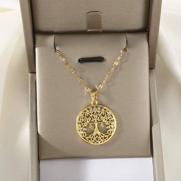 Brass Micro Pave Clear Cubic Zirconia Tree of Life Pendants