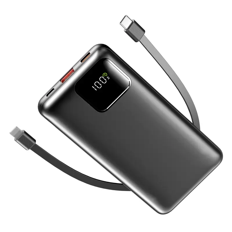 Slim 10000mAh Portable Charger, 22.5W Fast Charging Power Bank w/ Integrated Cables, 4 Outputs & 2 Inputs for iPhone, Samsung...