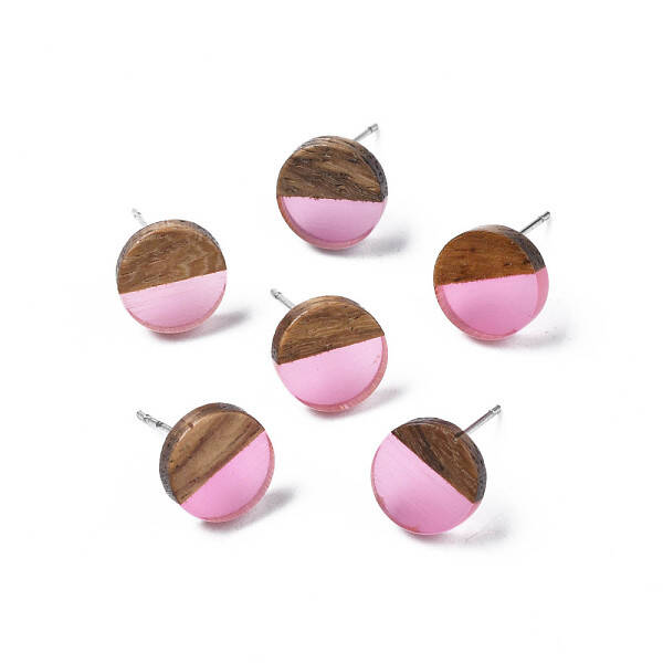 Transparent Resin & Walnut Wood Stud Earrings