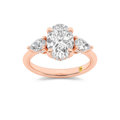 Celestia Three Stone Hidden Halo Oval Lab Grown Diamond Engagement Ring | Rose Gold 1 3/8 - 4 1/6 CT. TW.