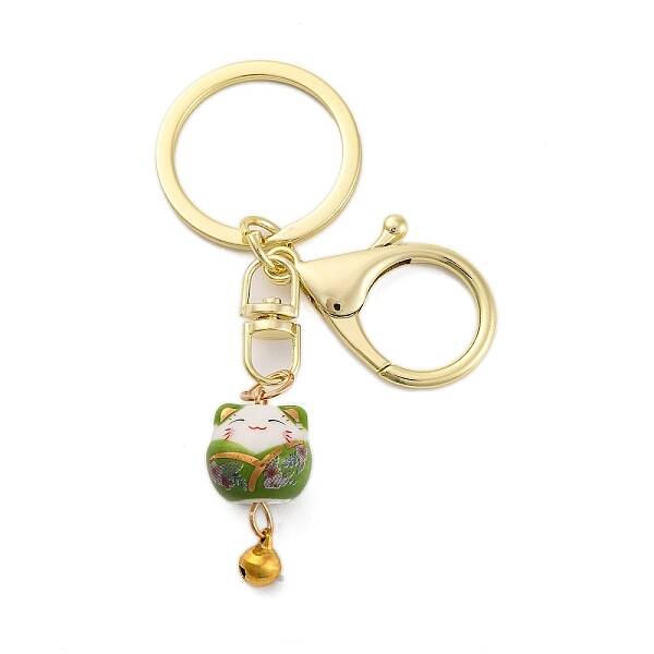 Fortune Cat Porcelain Pendant Keychain