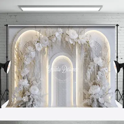 Lighed Pure White Arch Wall Floral Wedding Backdrop - Aperturee